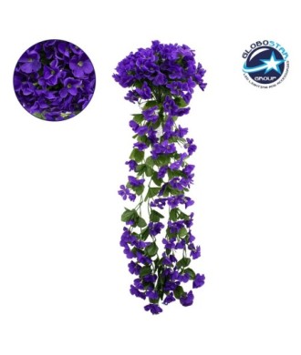 GloboStar® 78050 Τεχνητό Κρεμαστό Φυτό Διακοσμητικών Λουλουδιών με Μωβ Φλόξ M30 x Υ80 x Π30cm